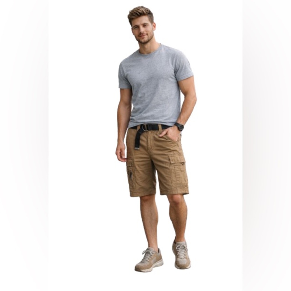 Modern Culture Men's Cargo Shorts with Belt 36W Dark Khaki - Picture 2 of 16